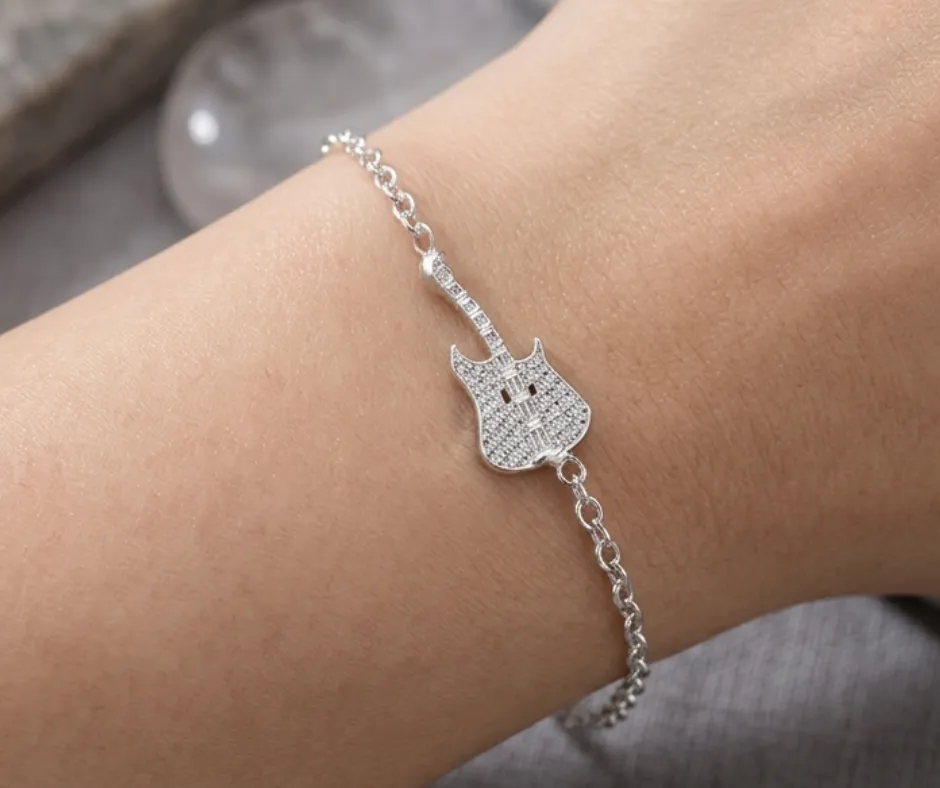 [PUL-1170] Pulsera_ Guitarra eléctrica tejido cadena ch 19 cm