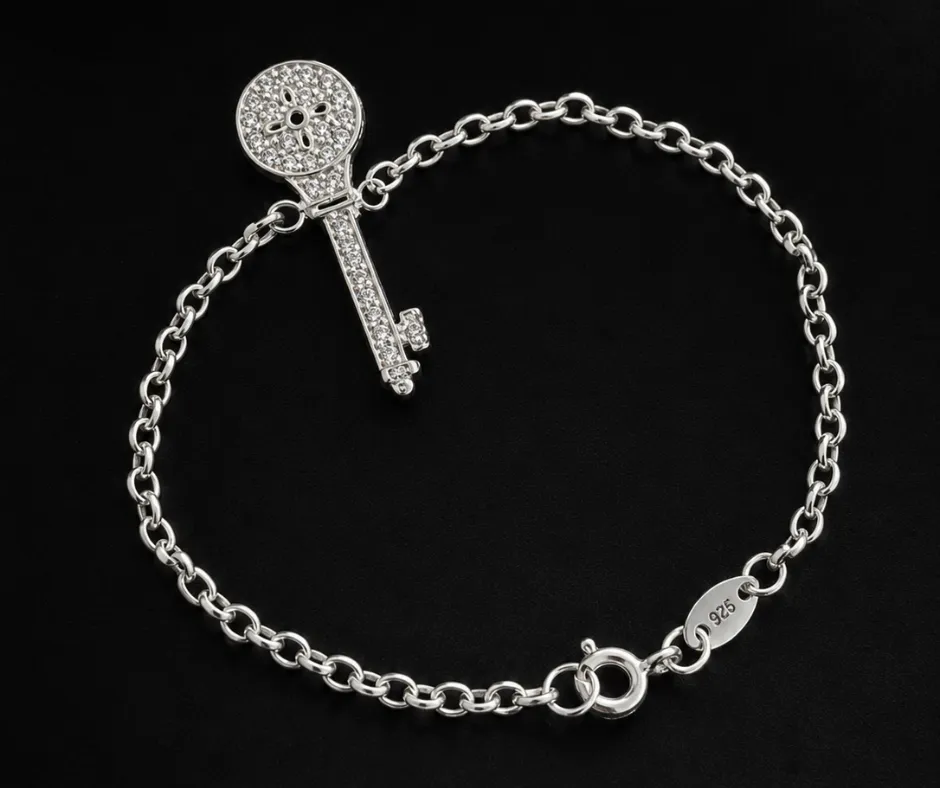 Pulsera_Llave antigua tejido cadena ch 19 cm