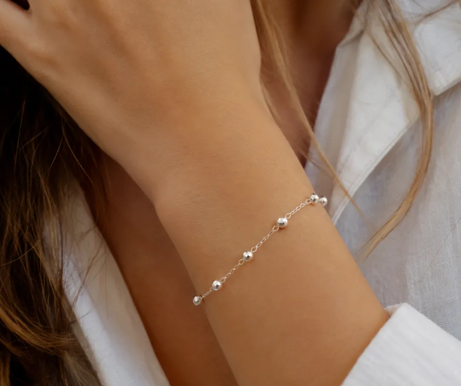 [PUL-1165] Pulsera / Tobillera de Bolas Diamantadas (23 cm)
