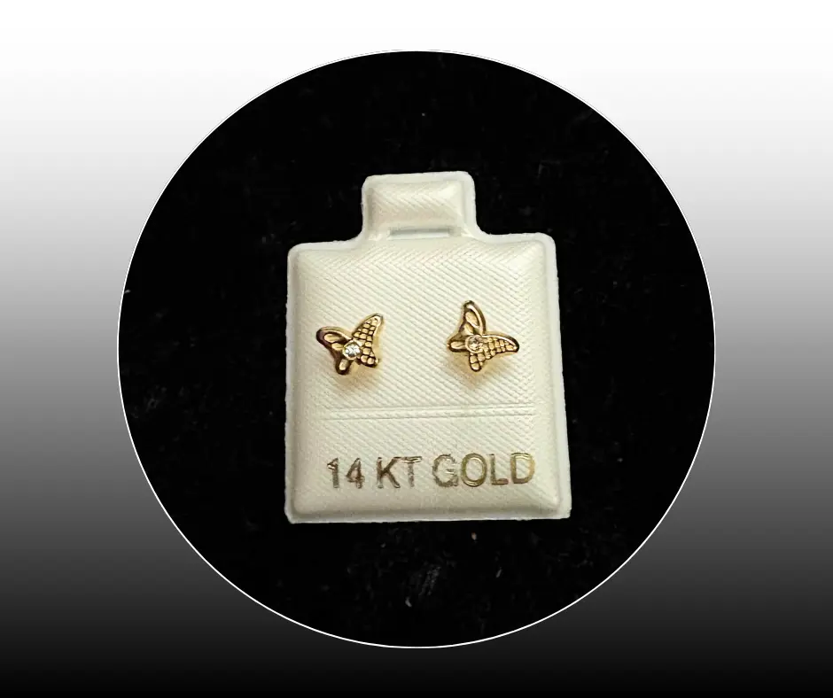 [BRO-388] Broquel_Oro 14K_Mariposa con micro circonia al centro