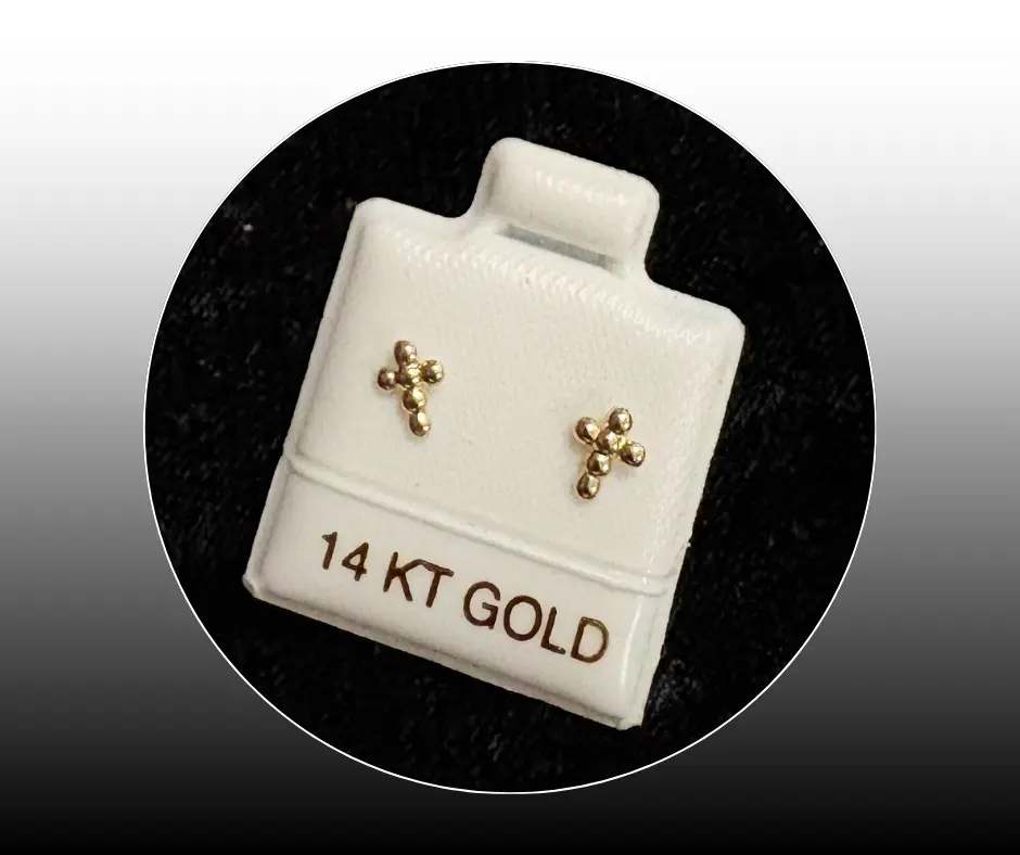 [BRO-373] Broquel_Oro 14K_Cruz puntos