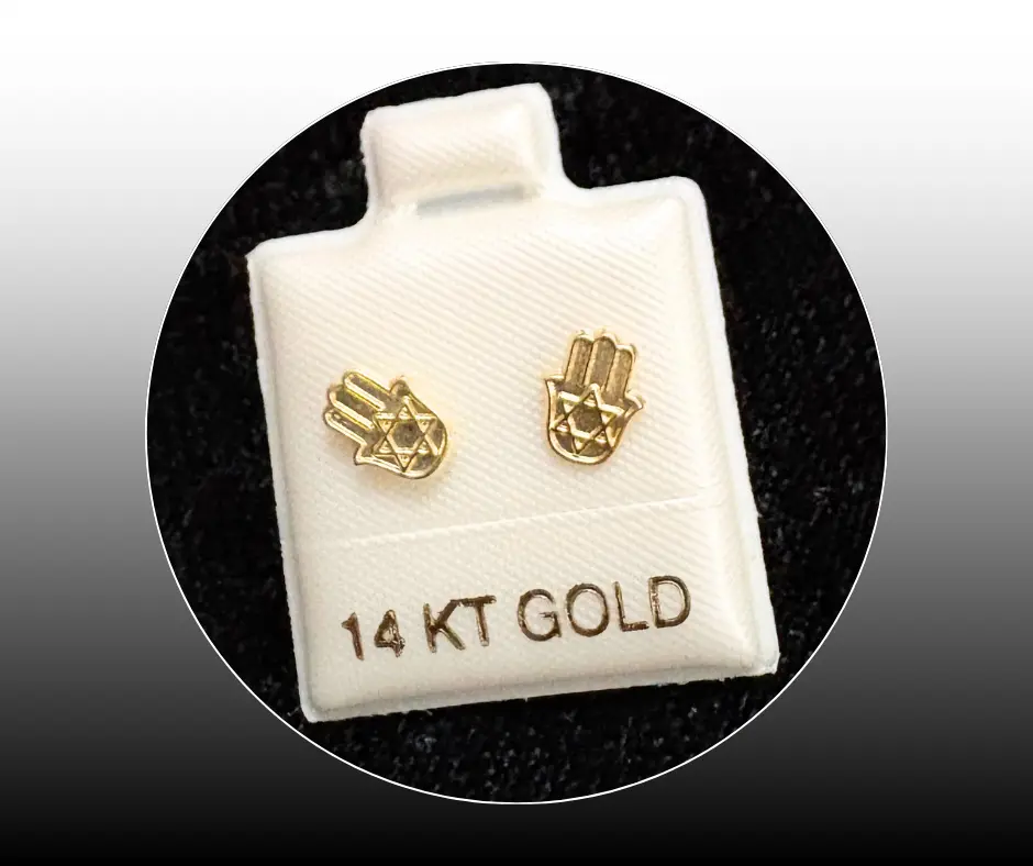 [BRO-384] Broquel_Oro 14K_Mano de Fátima con Estrella de David