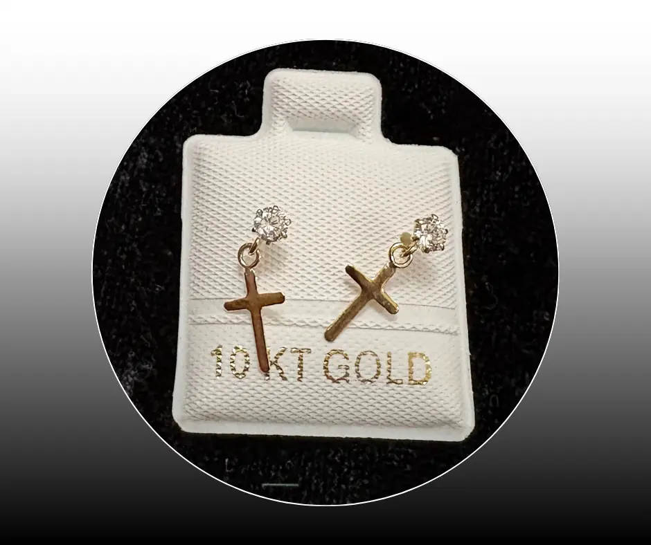 [BRO-351] Broquel_Oro 10K_ Cruz colgante con circonia incrustada