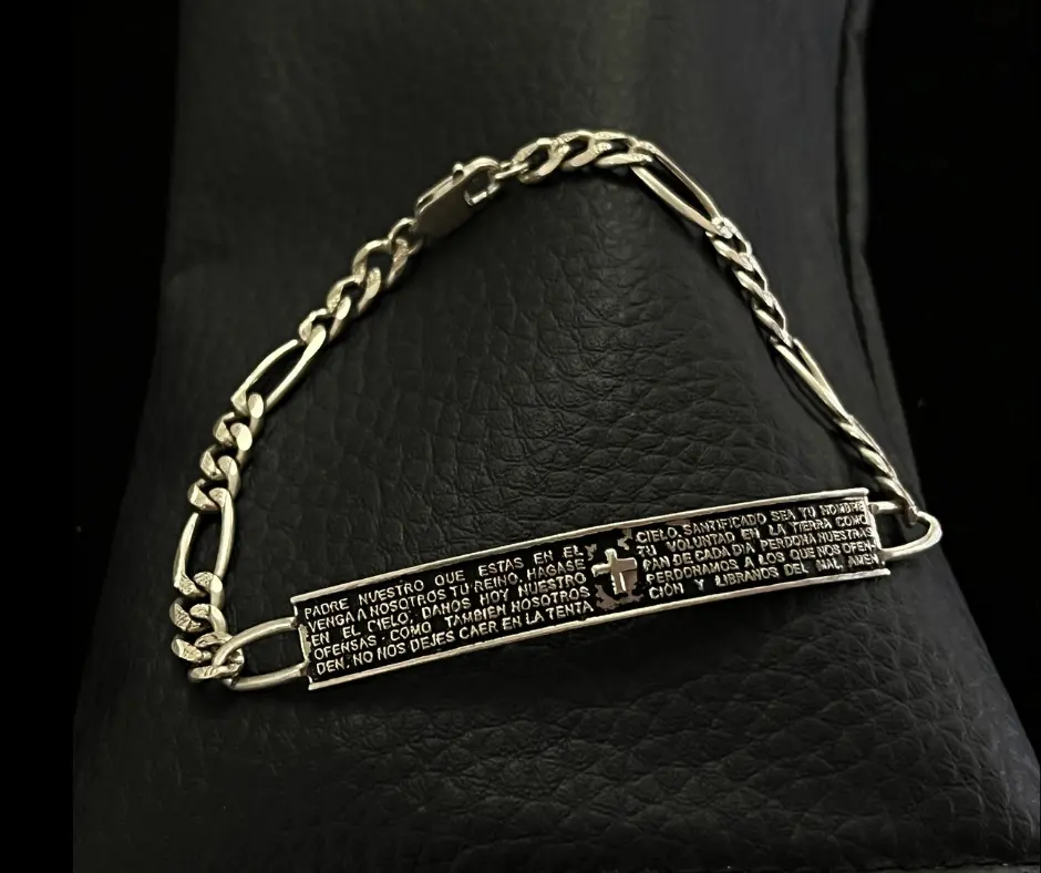 Pulsera_ Pulso cartier con placa oración Padre Nuestro, 19 cm