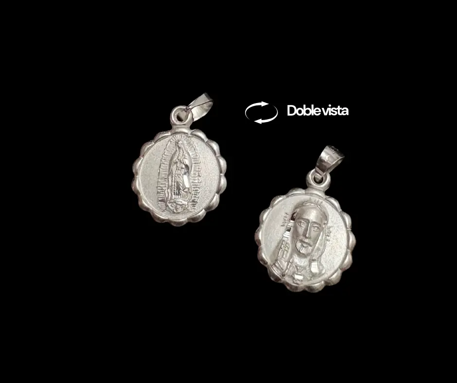 [VIR-1296] Virgen Guadalupe & Rostro Jesús (Doble vista)_Marco flor_ Diámetro 1.5 cm