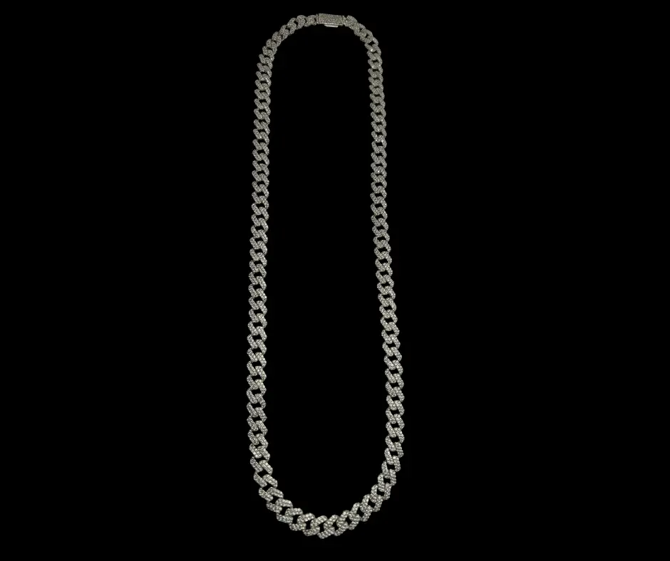 Circonia incrustada_Cadena Tejido Cubano Rombo (Brillo espejo) Ancho 8 mm