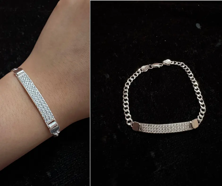 [PUL-1229] Pulso cubano liso con placa con circonia incrustada