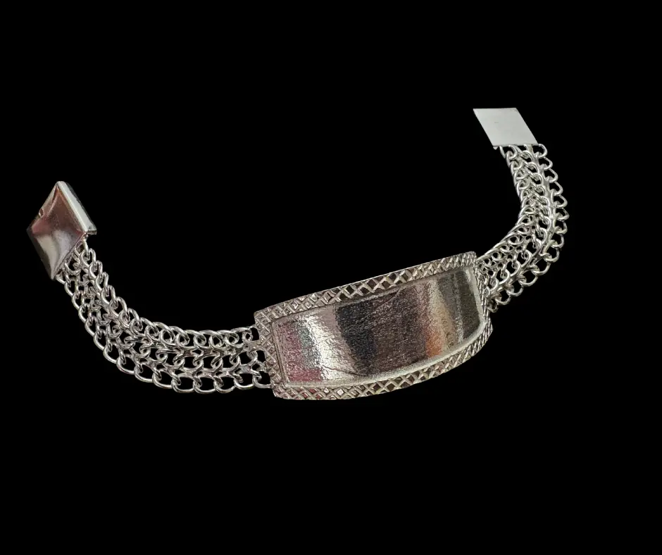 Esclava con placa diamantada tejido barbado liso triple (broche aguja) (8mm) (19 cm)