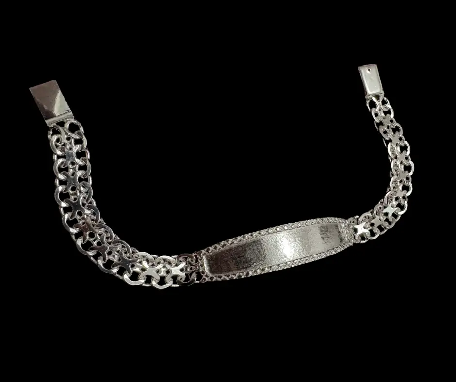 Esclava con placa diamantada tejido barbado trenza (broche aguja) (8 mm)