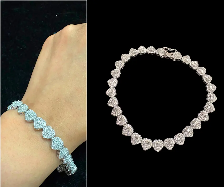 Circonia incrustada_Pulsera corazones 21 cm