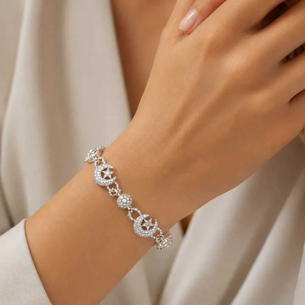 [CIR-0123] Circonia incrustada_Pulsera Luna & Estrella 20 cm