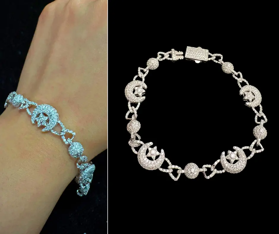 Circonia incrustada_Pulsera Luna & Estrella 20 cm