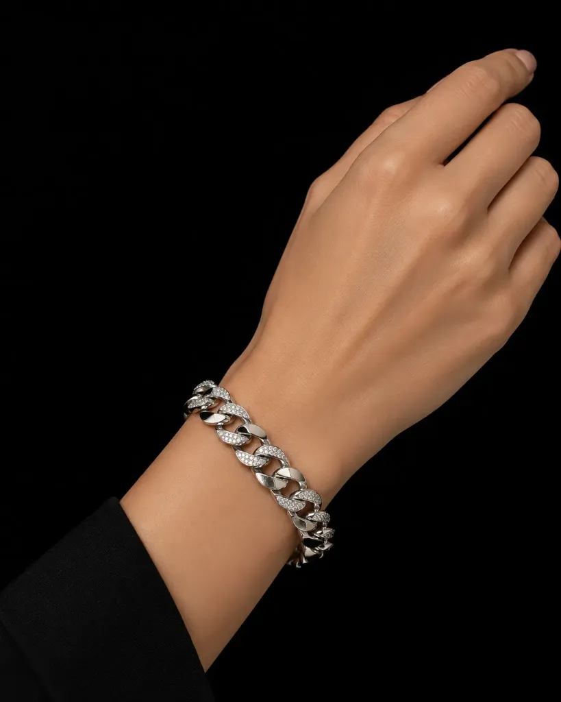 [CIR-0125] Circonia incrustada_Pulsera cubana ajustable