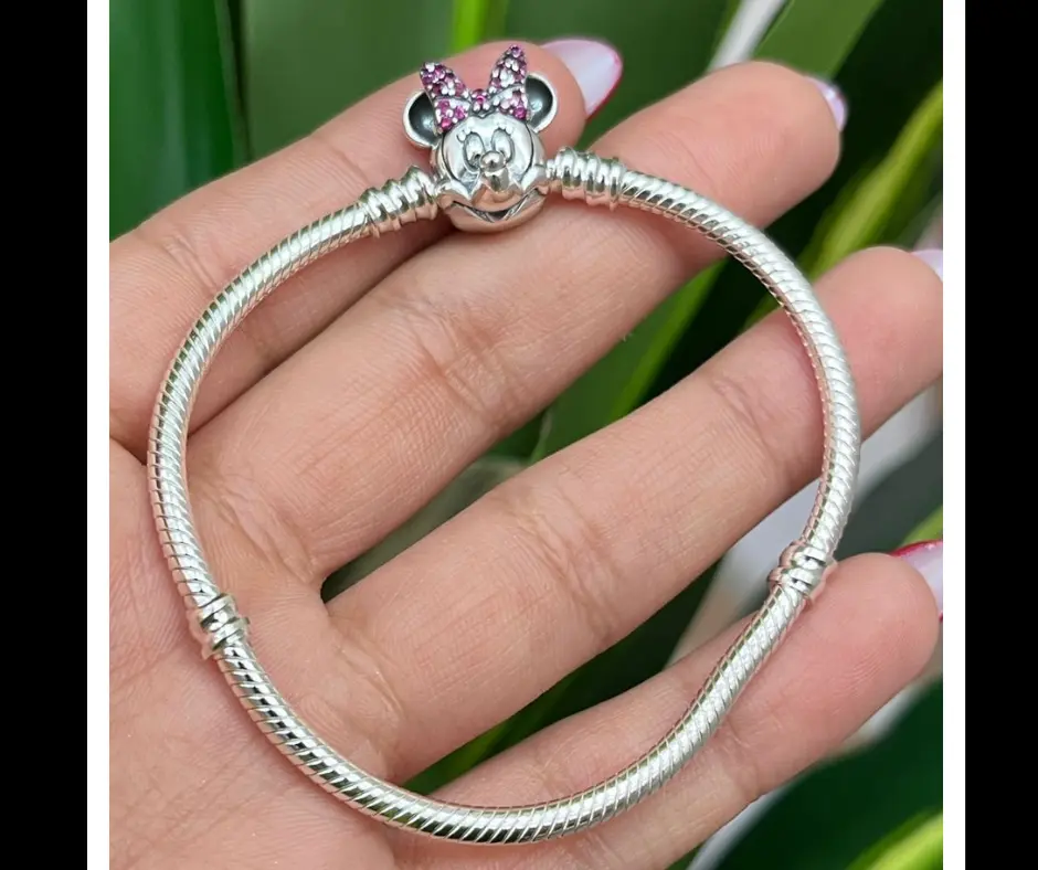 Pandora_ Pulsera cadena de serpiente broche Minnie moño rosa 17 cm