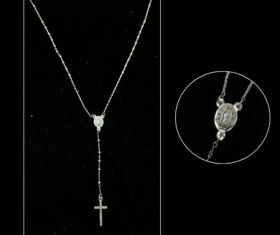 Rosario bola MINI Virgen de Guadalupe cruz cuadrada lisa 50 cm