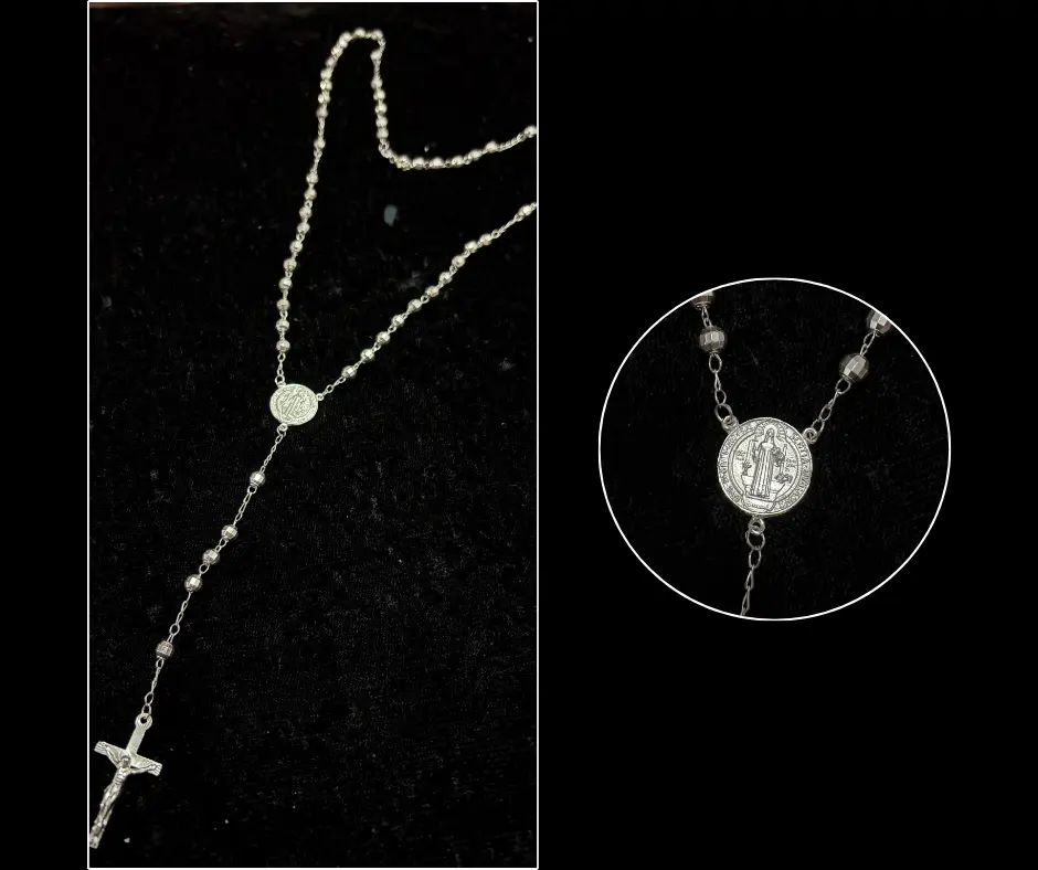 [ROS-1264] Rosario bola #5 diamantada San Benito cruz cuadrada con cristo