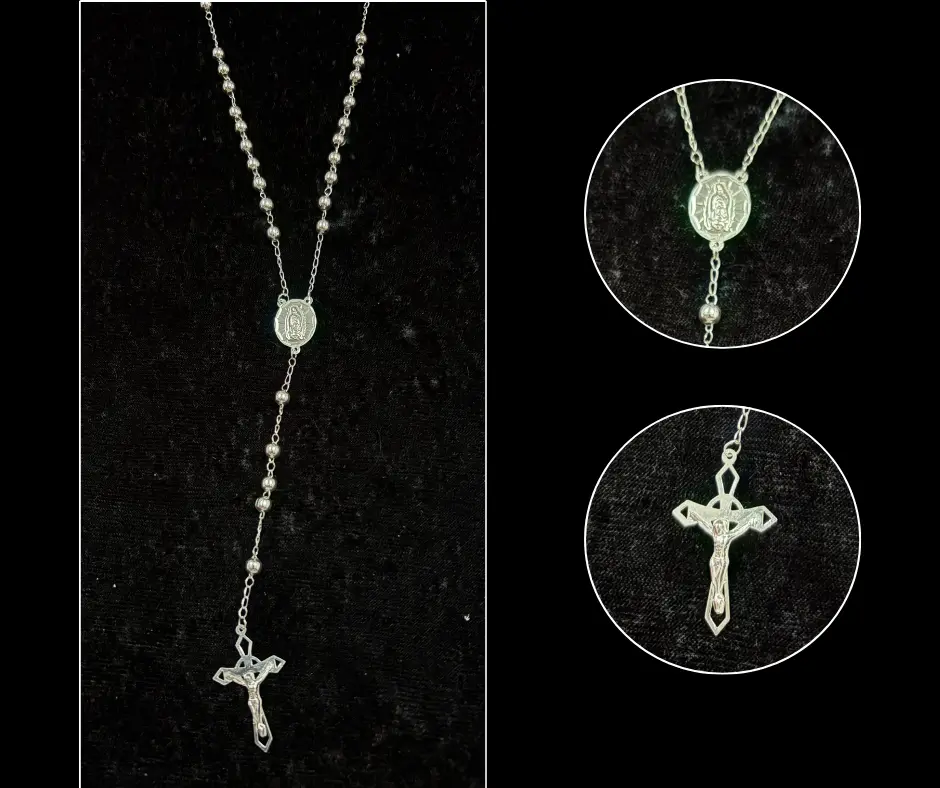 [ROS-1265] Rosario bola #6 lisa Medalla Virgen de Guadalupe 3D con cruz puntas con cristo
