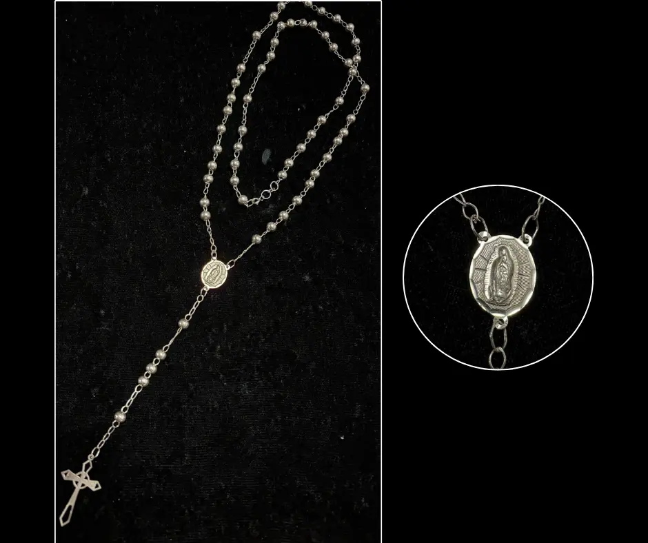 [ROS-1266] Rosario bola #8 Lisa Virgen de Guadalupe  3D cruz puntas