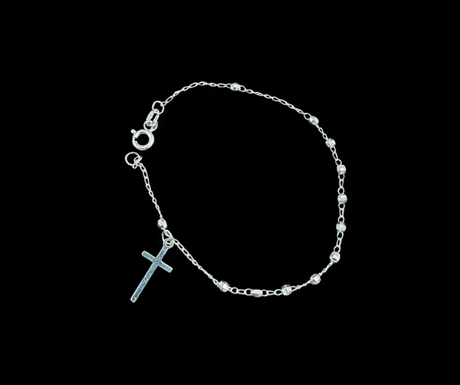 Misterio bola diamantada con cruz cuadrada lisa (17 cm)