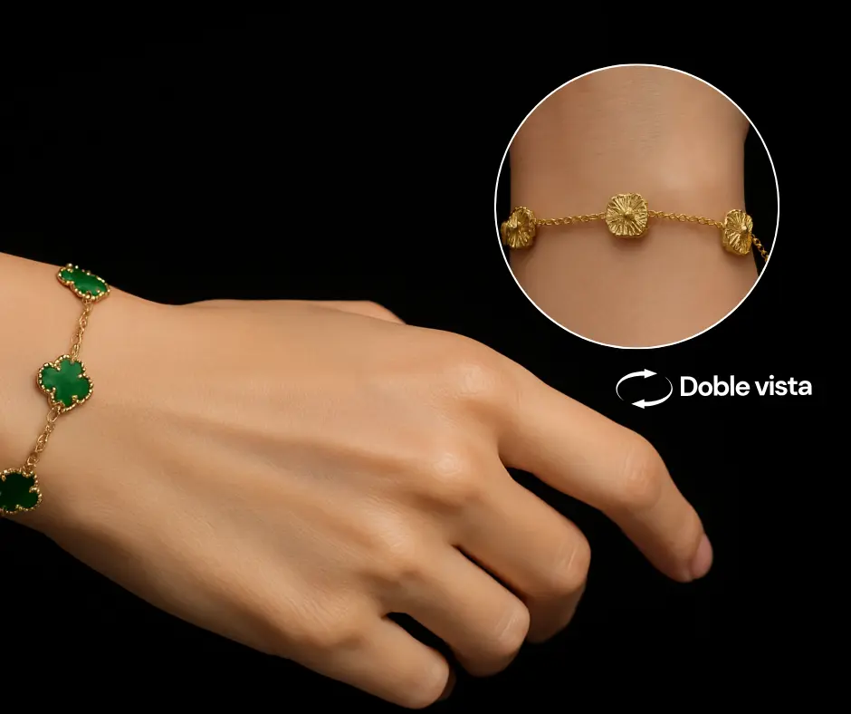 [PUL-1112] Pulsera 10 K Van cleef verde (doble vista)