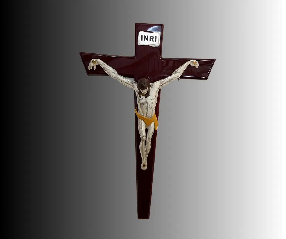 [CRU-657] Cruz de plata en  palo de rosa