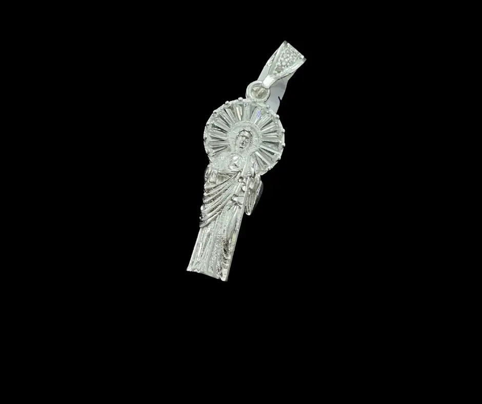 Dije circonia incrustada_San Judas Tadeo con Aureola circonias cúbicas blancas_ 4.5 cm