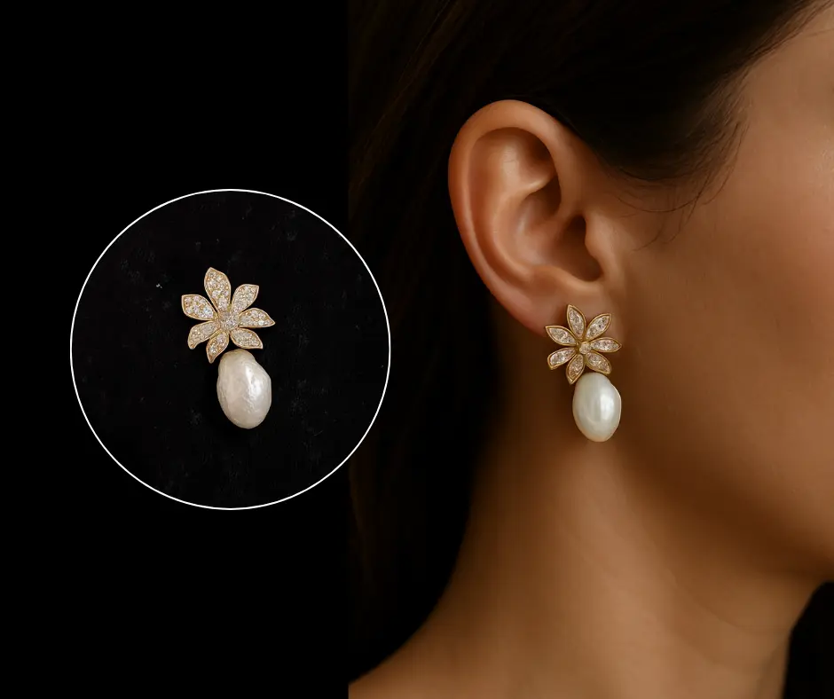 [ARE-230] Aretes flor con perla