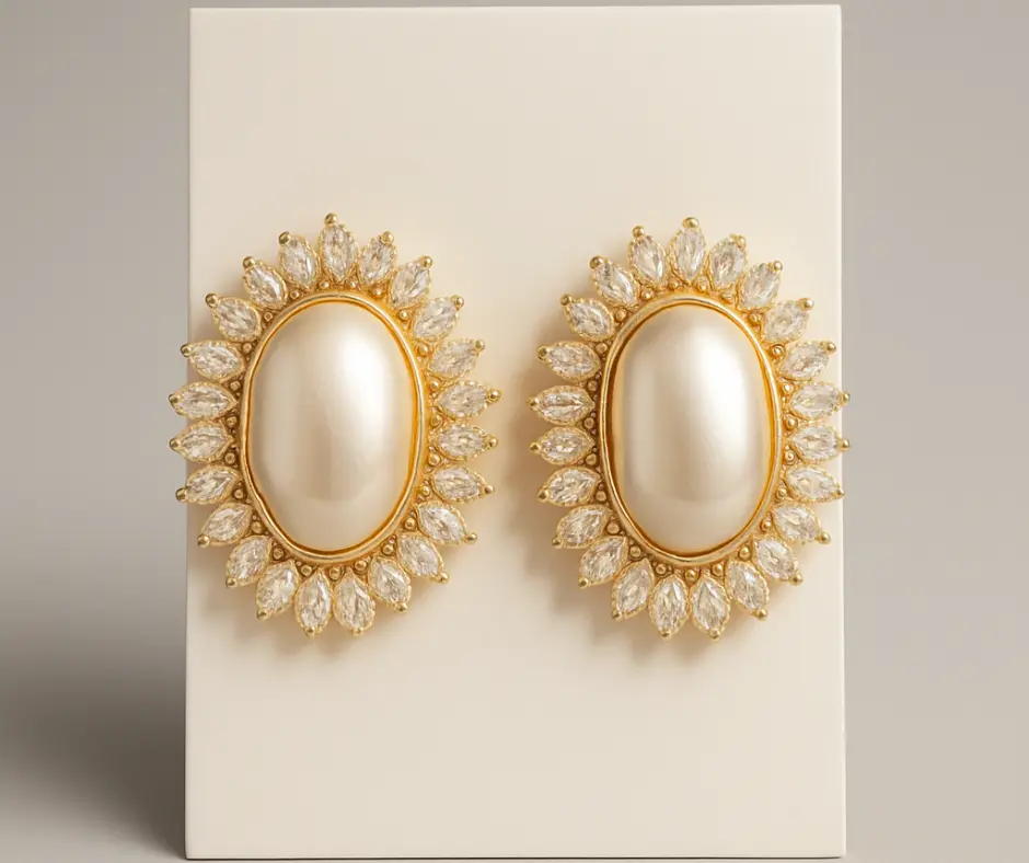 [ARE-240] Aretes sol con perla dorado