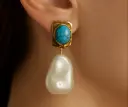 Aretes cuadrado turquesa con perla colgante