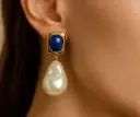 Aretes cuadrado marino con perla colgante