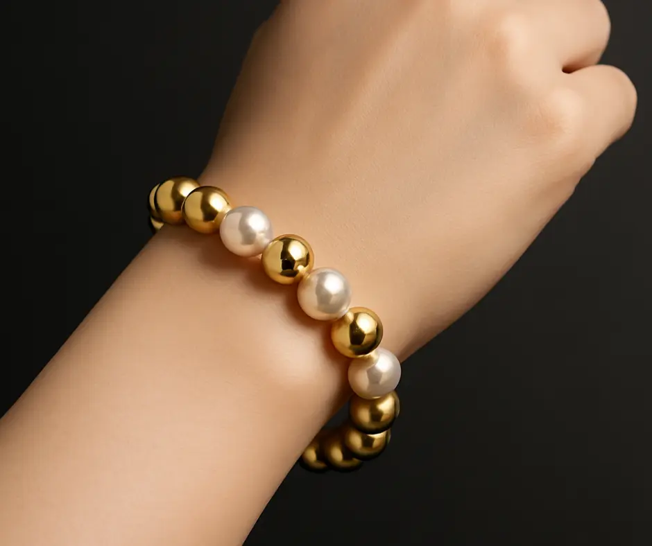 Pulsera bolitas con perla ajustable