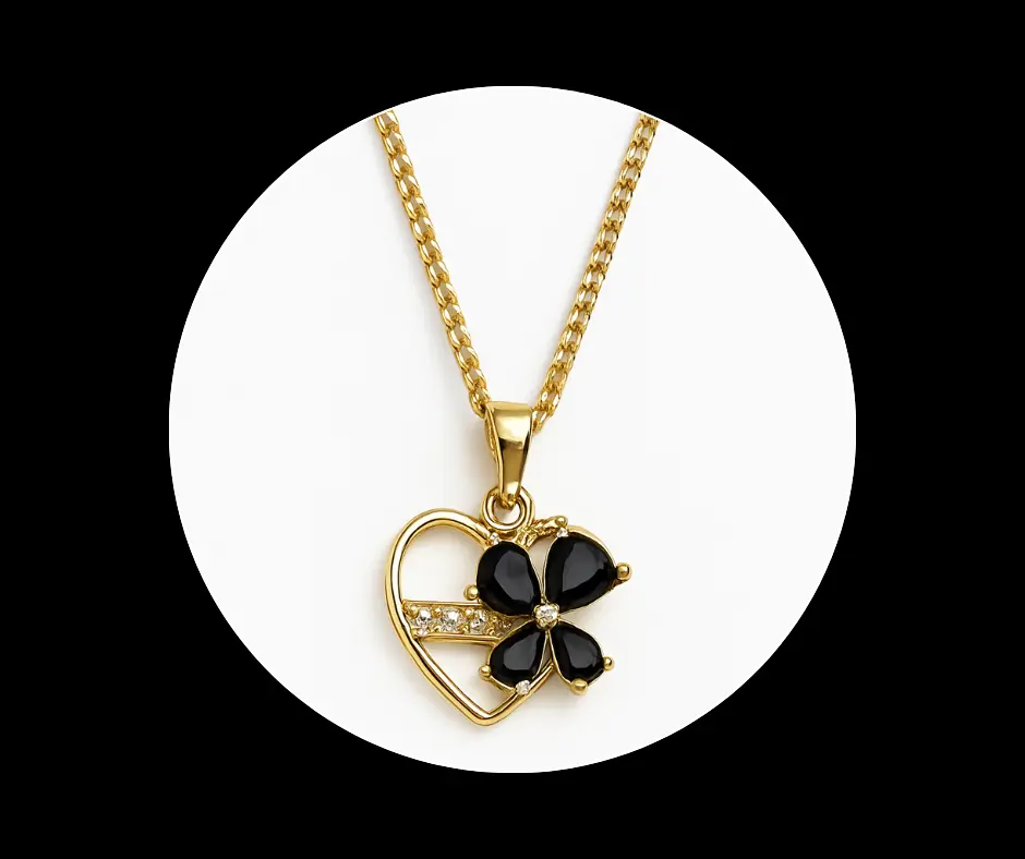 Collar corazón mariposa (negro/blanco) (Blanco)