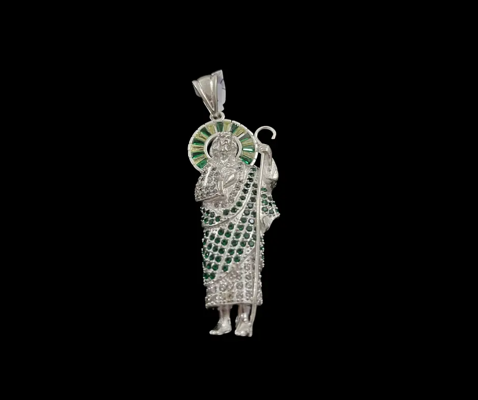[DIJ-843] Dije circonia incrustada_ San Judas Tadeo aureola amarilla & verde_ G_7.5 cm
