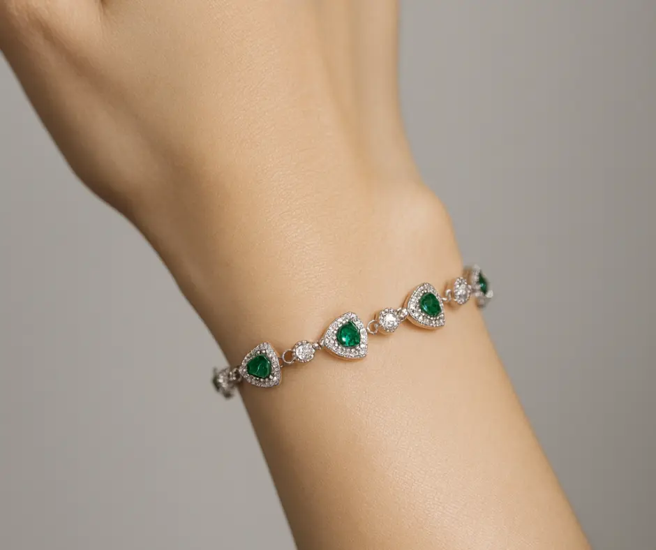 Pulsera circonia incrustada verde esmeralda, realeza (ajustable)