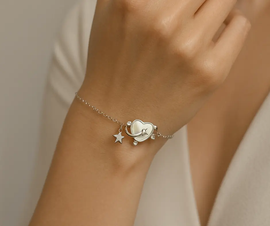 Pulsera circonia incrustada, corazón galaxia (ajustable)