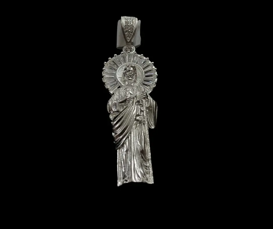 Dije circonia incrustada_San Judas Tadeo con Aureola circonias cúbicas blancas_ 6 cm