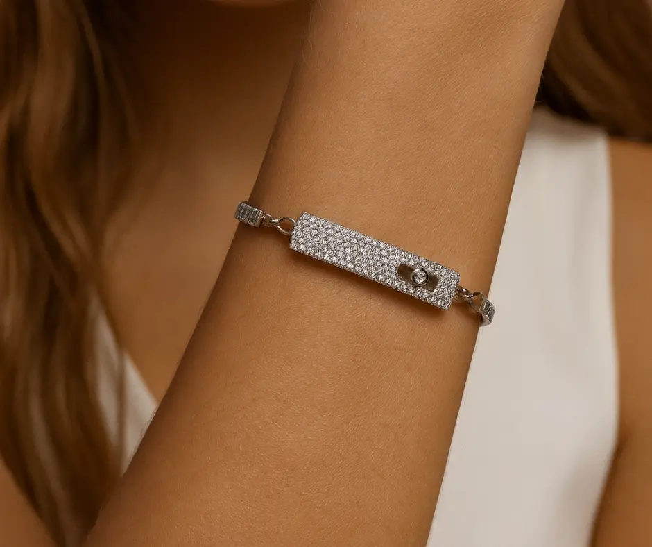 Pulsera circonia incrustada, placa (ajustable)