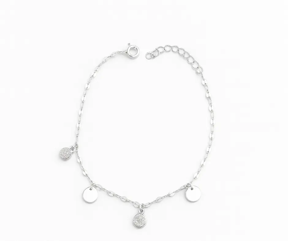 Pulsera circonia incrustada, esferas tejido grano de café (ajustable)