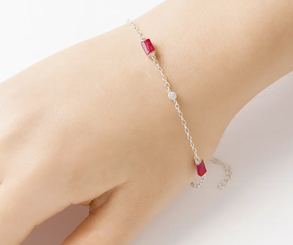 Pulsera circonia incrustada, tubular  (ajustable) (Rosa)