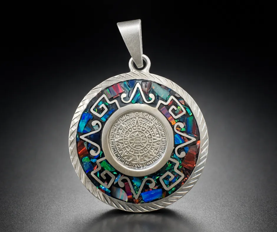 Calendario Azteca_Ópalo Centro Mosaico (Diámetro 4 cm)