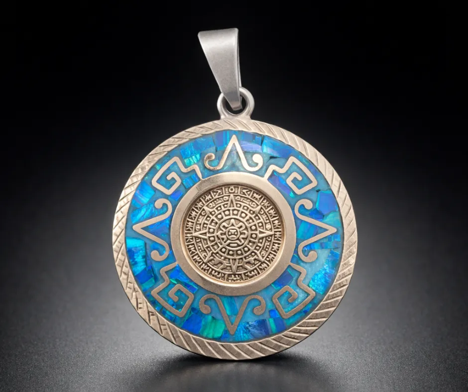 [CAL-525] Calendario Azteca_Ópalo Centro Azul cielo (Diámetro 4 cm)