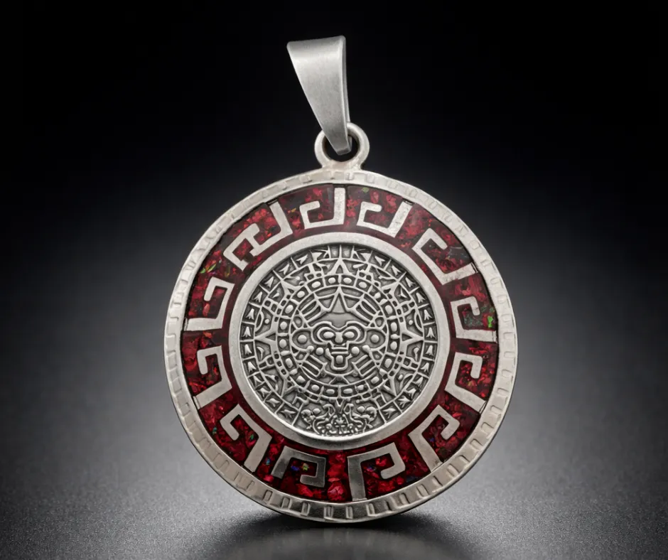 [CAL-538] Calendario Azteca_Ópalo Solar Rojo Tierra (Diámetro 4 cm)