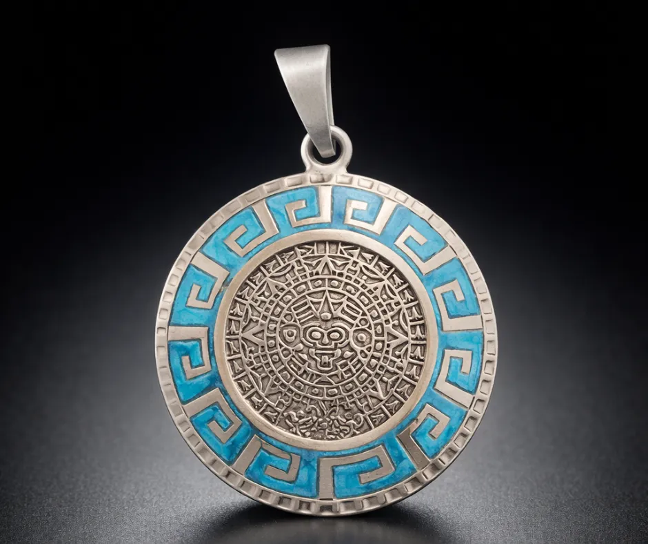 [CAL-532] Calendario Azteca_Ópalo Solar Azul cielo (Diámetro 4 cm)