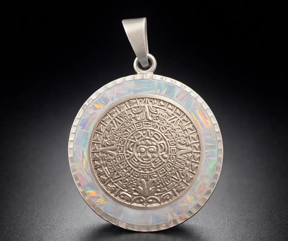 [CAL-534] Calendario Azteca_Ópalo Solar Blanco (Diámetro 4 cm)