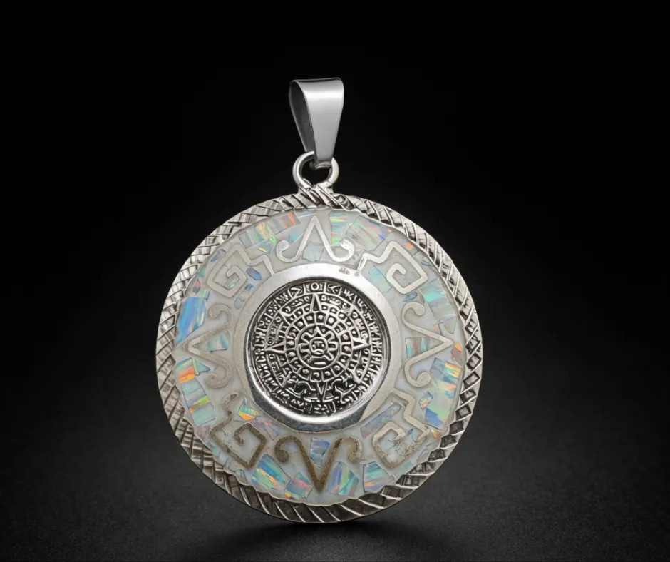 Calendario Azteca_Ópalo Centro Blanco (Diámetro 4 cm)