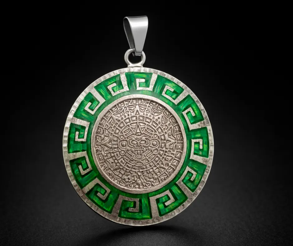 [CAL-530] Calendario Azteca_Ópalo Centro Verde (Diámetro 4 cm)