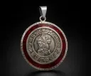 Calendario Azteca_Tonatiuh  (Piedra del Sol) Rojo Tierra doble vista Blanco Calendario Azteca (Diámetro 3.5 cm)