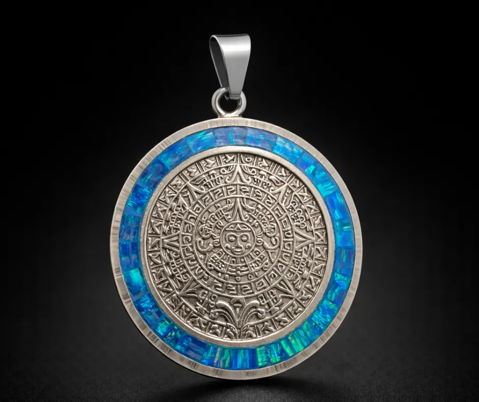 Calendario Azteca_Ópalo Solar Azul (Diámetro 4 cm)