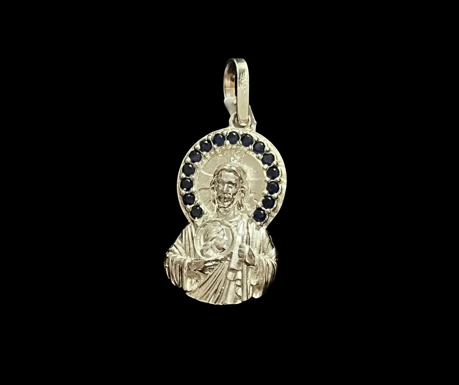 [DIJ-848] Dije circonia incrustada_ San Judas Tadeo medio cuerpo_ Aureola azul_ 3 cm