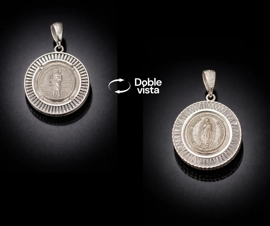 [MED-1037] Medalla Virgen de Guadalupe & San Judas (Doble vista) Circonia incrustada cúbica_ Diámetro 3.5 cm